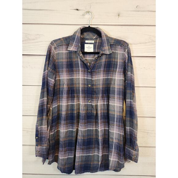 American Eagle Outfitters Tops - American Eagle Outfitters Women's‎ Multicolor Plaid Button Down Shirt Size Small